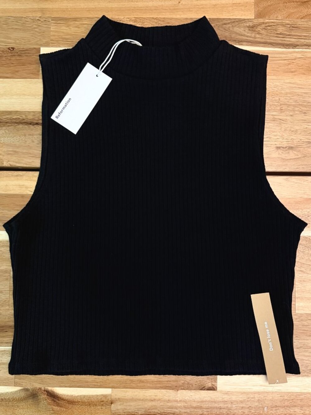 NWT Reformation Sheryl Ribbed Mockneck Sleeveless Crop Top - Black - XL